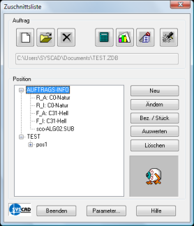 Auftragsinformationen - Parameter