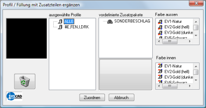 Profil/ Füllung mit Zusatzteilen ergänzen