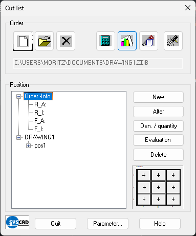 Auftragsinformationen - Parameter